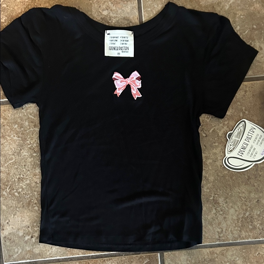 Women’s French Pastry Black Top with Pink Accent Size M